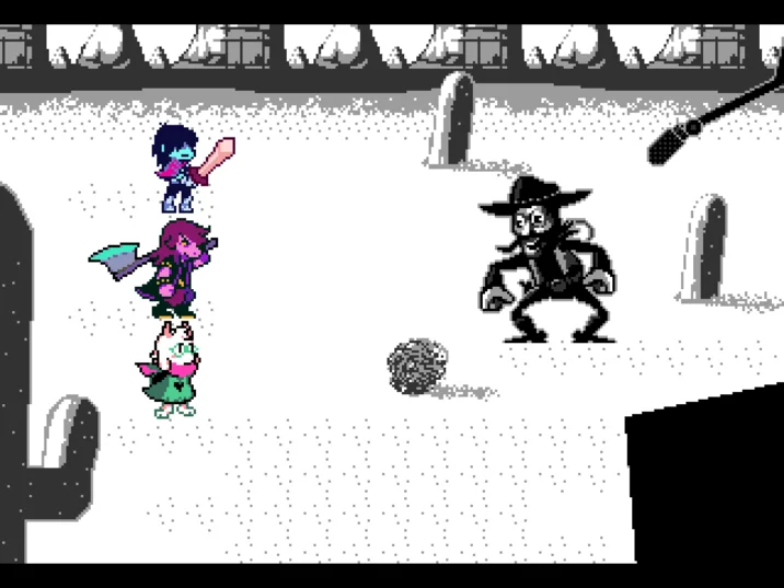 Deltarune-style scene with a Woody cowboy enemy in a graveyard referencing Friend Inside Me.