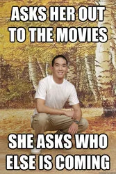 Friend Zone — Man template meme about movie invite asking who else is attending.