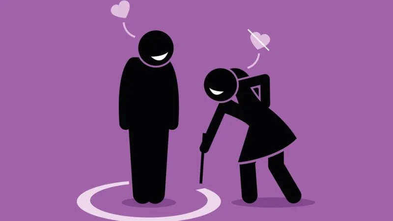 Friend Zone — Minimalist stick figure with heart symbol being pushed away.