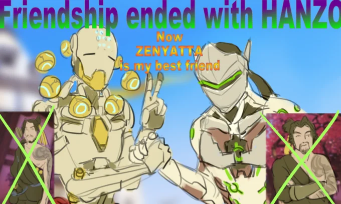 Friendship Ended With — Gaming and anime variation featuring character imagery from popular games with colorful overlays and X marks.