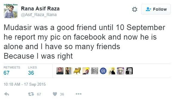 Friendship Ended With — Screenshot of authentic 2015 viral post by Asif Raza Rana announcing friendship dissolution with Mudasir.