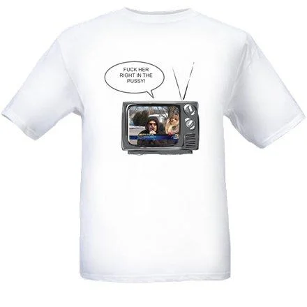 Fuck Her Right In The Pussy Fhritp — White T-shirt with FHRITP television graphic and speech bubble caption