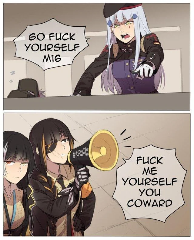 Girls Frontline anime comic remix with go fuck yourself and fuck me yourself you coward reply