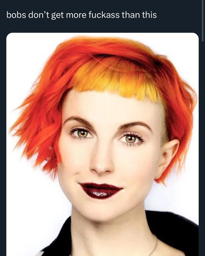 Tweet mocking Hayley Williams' red bob haircut as a 'fuckass' bob