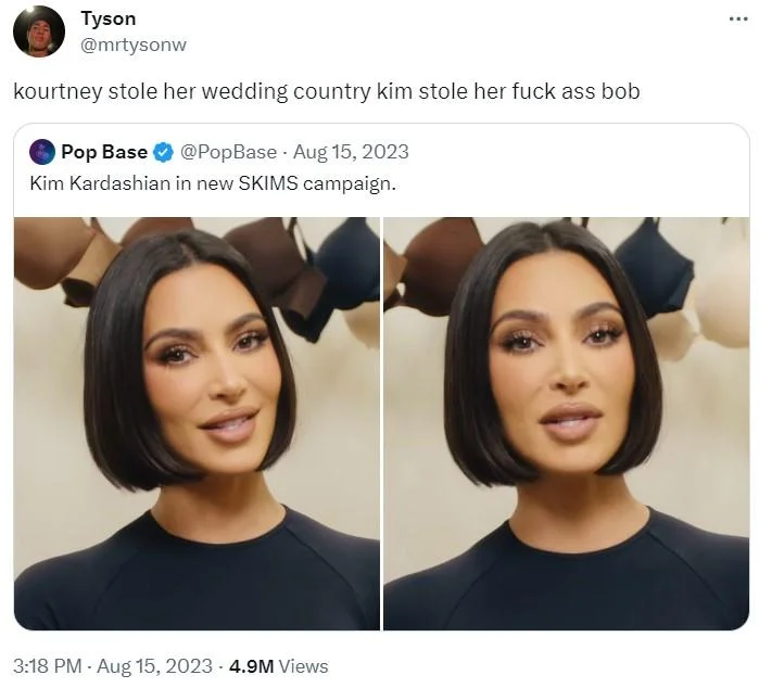Fuckass — Tweet quoting Kim Kardashian SKIMS photos with 'fuck ass bob' caption