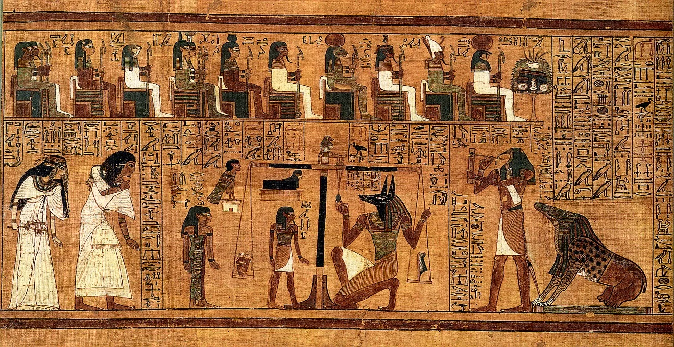 Furries — Ancient Egyptian papyrus showing anthropomorphic gods including jackal-headed Anubis