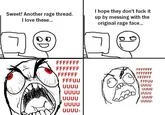 FUUUUU — A four-panel cartoon with simple line drawings ending with rageguy in extreme anger with red FUUU text overlay.