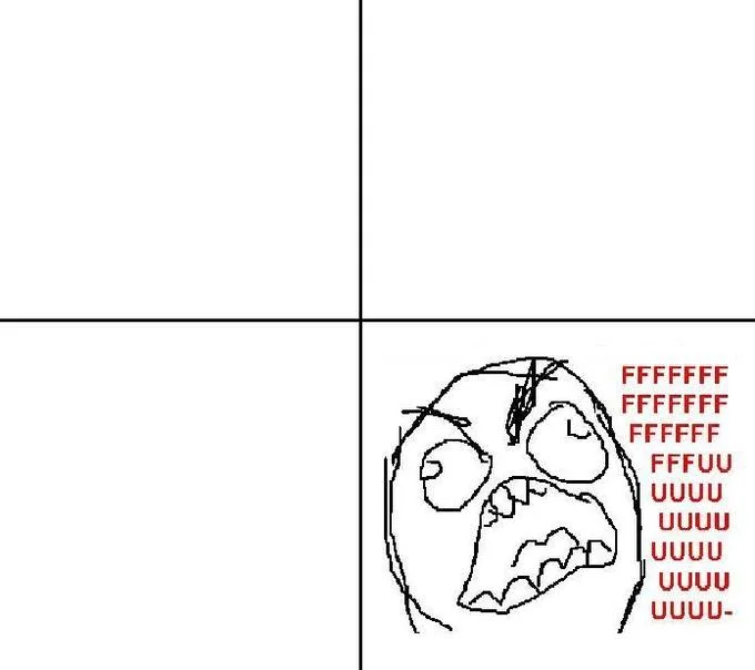 FUUUUU — A close-up drawing of the rageguy character with bulging eyes, clenched teeth, and twisted expression with red text.