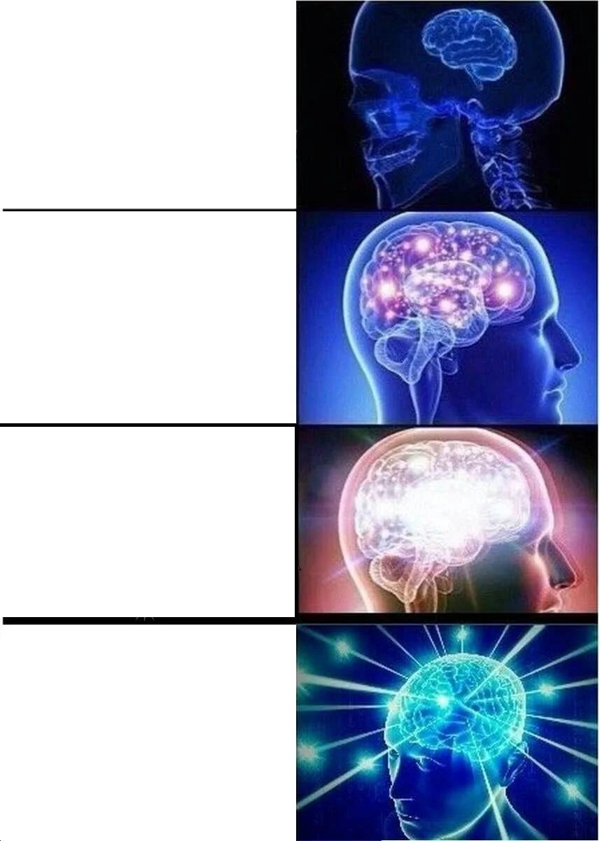 Galaxy Brain — A standalone illustration of an expanding brain visualization with glowing blue and cosmic effects as a blank template.