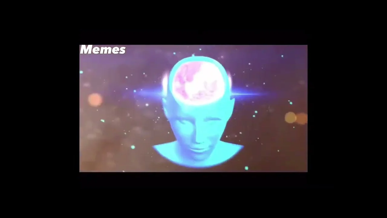 Galaxy Brain — Single glowing brain illustration on black background with 'Memes' text