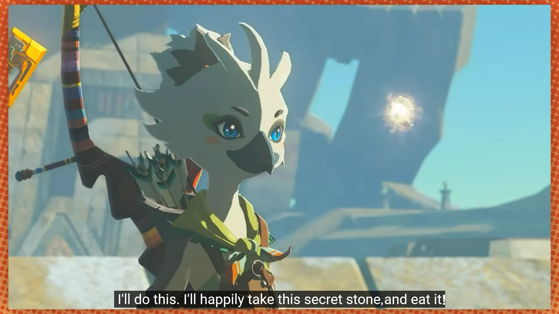 Zelda Tears of the Kingdom Tulin cutscene with subtitle referencing a Game Grumps joke