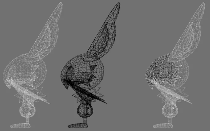 Gamefreaklied — Three wireframe views of a bird Pokemon 3D model