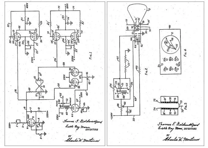 Gaming — Patent schematic diagrams for the Cathode Ray Tube Amusement Device by Goldsmith and Mann