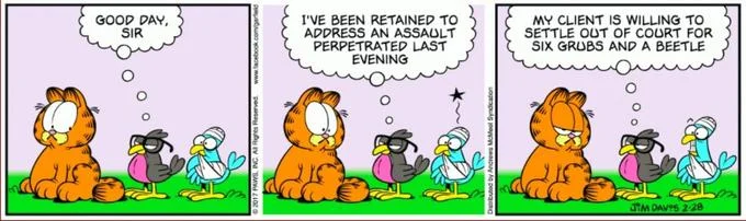 Garfield Gender Debate — Three-panel Garfield comic strip showing the orange tabby cat with typical dialogue about eating, sleeping, and legal matters.