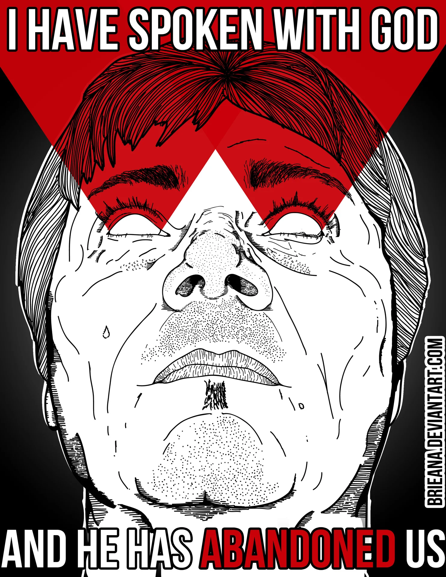 Gateway Of The Mind — Illustrated close-up of a distraught man's upturned face with the caption 'I have spoken with God and he has abandoned us'
