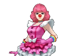 Geiru Toneido Ace Attorney Clown Girl — The official character sprite of Geiru Toneido from Ace Attorney in her pink frilly clown costume with rainbow stripe