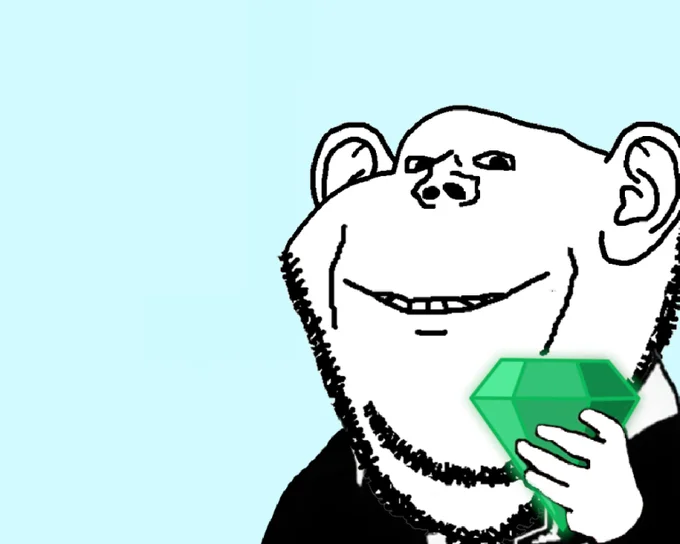 Gem and Coal — Smiling bearded wojak holding a green emerald