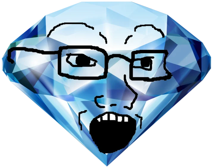 Gem and Coal — Blue diamond with soyjak face, glasses, and open mouth