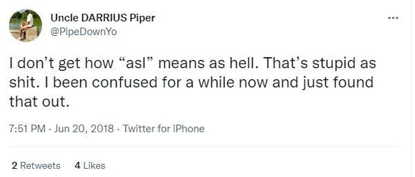 Gen Z Slang Confusion — Tweet from June 2018 expressing confusion about Gen Z's new meaning for the abbreviation 'asl'