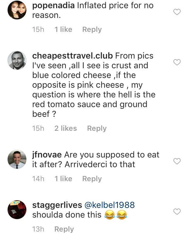 Gender Reveals — Screenshot of Instagram comments criticizing the Gender Reveal Lasagna