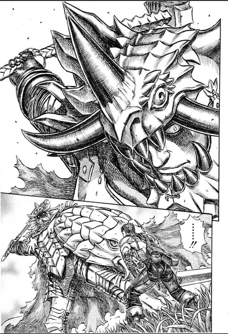 General Radahn — Berserk manga panel of Grunbeld in dragon form compared to Radahn.