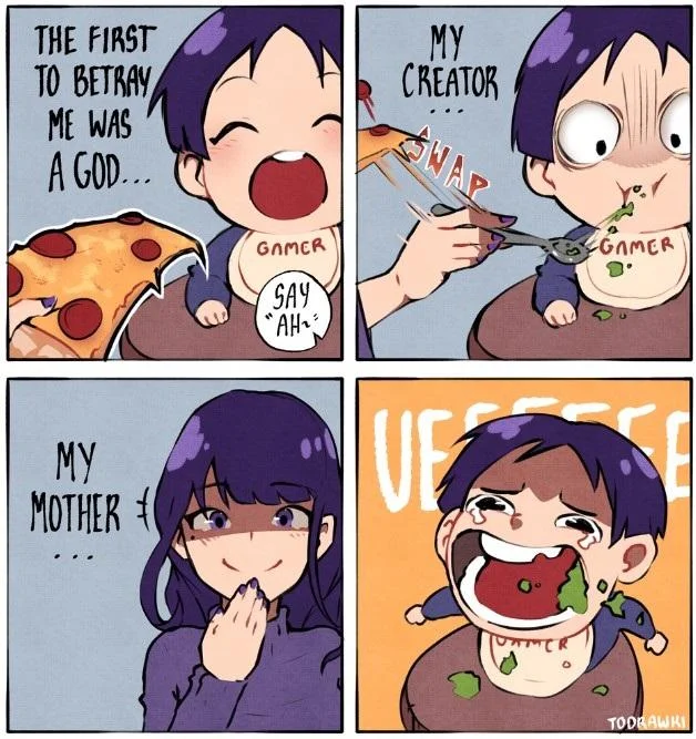 Genshin Impact Memes — 4-panel Genshin Impact comic meme about character backstory betrayals