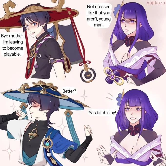 Genshin Impact Memes — Genshin Impact character comparison meme with dialogue text