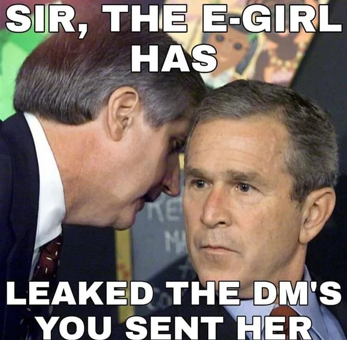 George Bush Learning About 911 — Bush 9/11 meme with caption about an e-girl leaking direct messages.