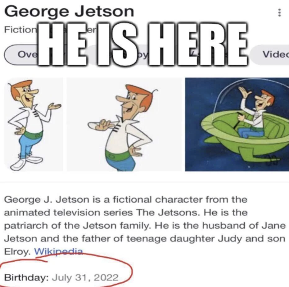 George Jetson Is Almost Here — Cartoon Mr. Spacely holding a warning sign about not sticking your finger in a hole
