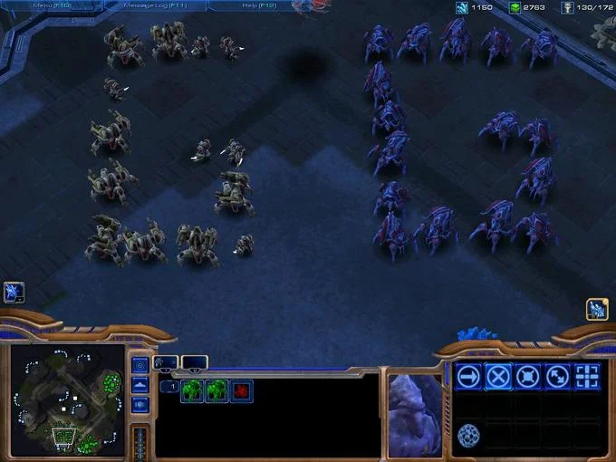 GG — StarCraft II gameplay screenshot showing Terran vs Zerg battle