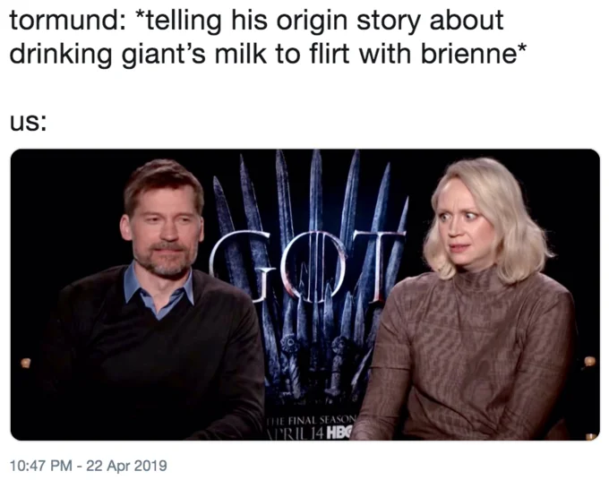 Giants Milk — Nikolaj and Gwendoline reacting to Tormund's giant's milk flirting story