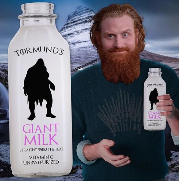 Giants Milk — Tormund holding fake Giant Milk product carton