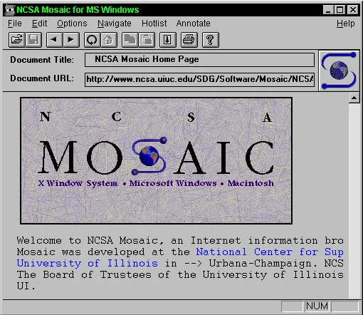 Gif — Screenshot of the NCSA Mosaic web browser displaying its home page