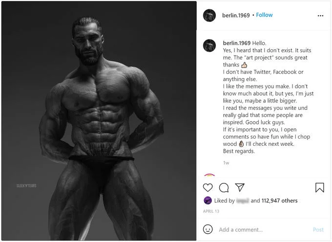 Twitter post by venus wormwood expressing shock that Gigachad is real with three photos