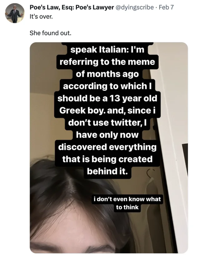 Gio Scotti Ancient Greek Towel Boy — Tweet by dyingscribe captioned It's over. She found out, sharing Gio Scotti's Instagram response