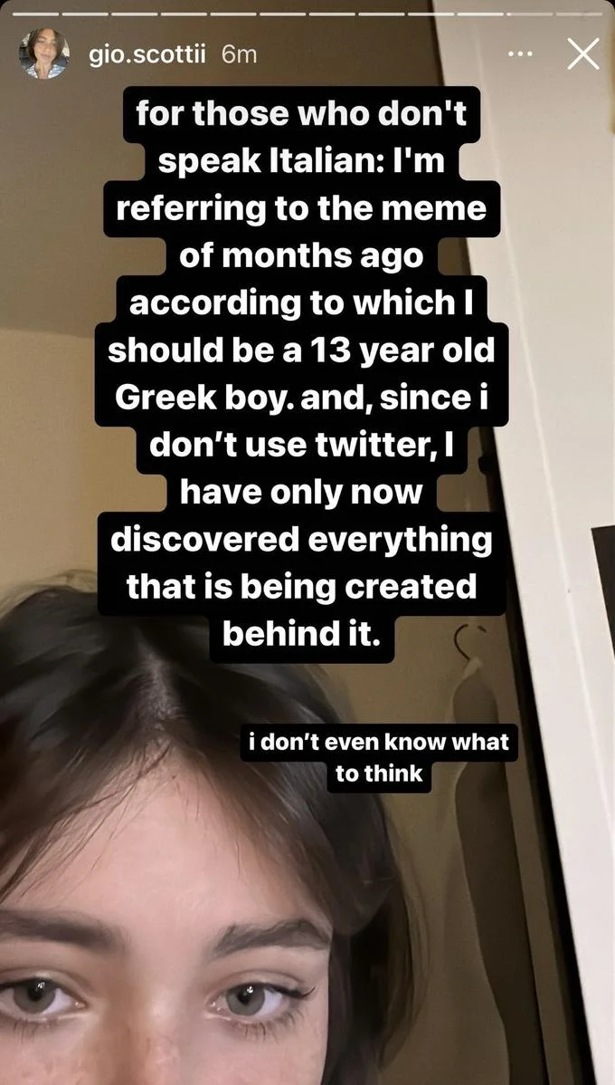 Gio Scotti Ancient Greek Towel Boy — Instagram Story by Gio Scotti reacting to being called an ancient Greek boy