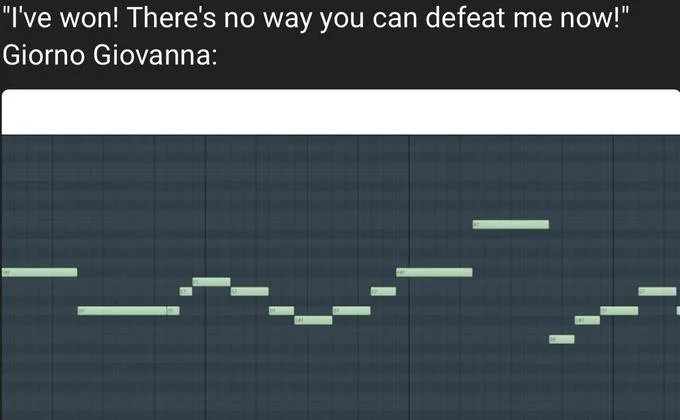 Meme showing a MIDI piano roll of Giorno's Theme under the caption 'I've won'