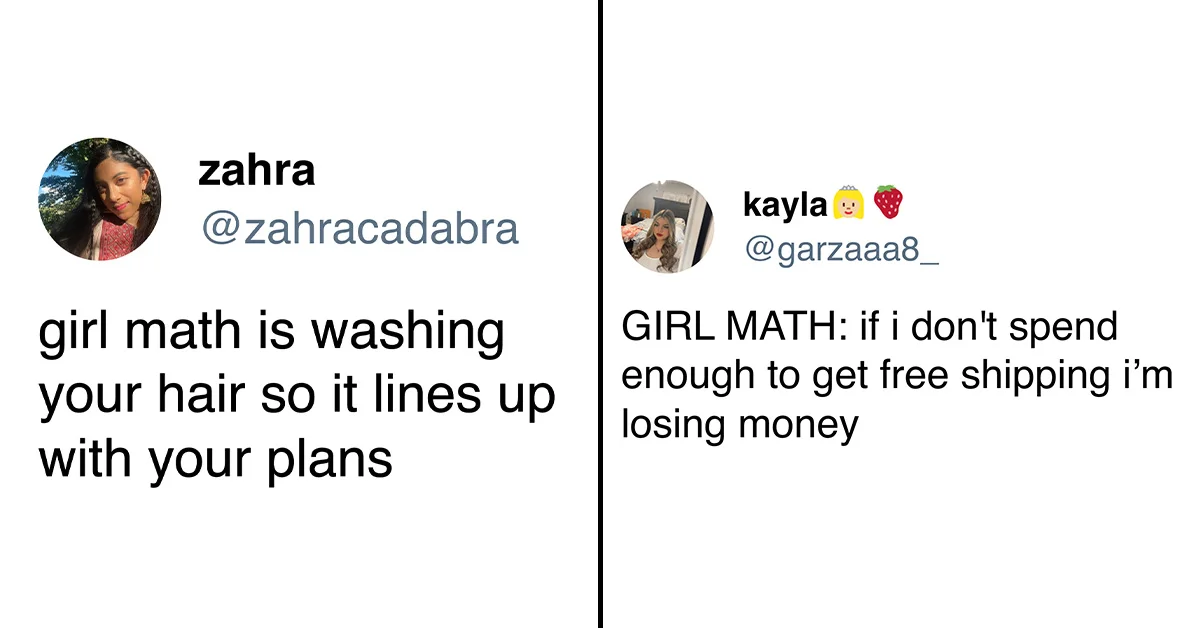 Twitter post comparing Girl Math logic for justifying purchases and spending decisions