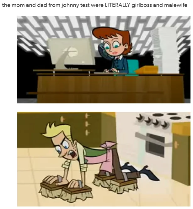 Johnny Test parents shown as girlboss and malewife