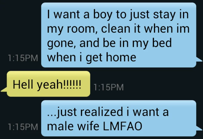 Girlboss And Malewife — Text messages describing wanting a 'male wife'