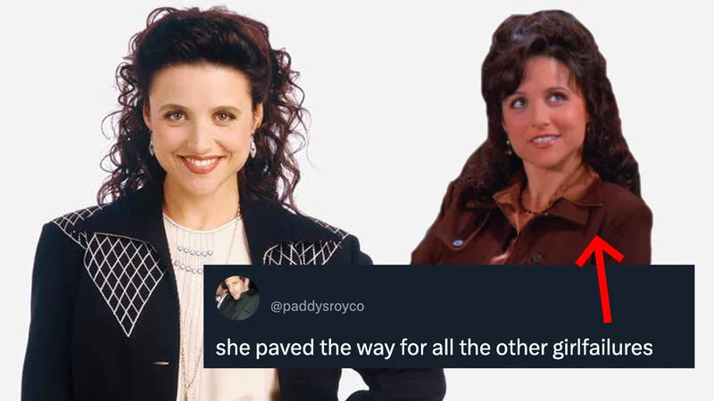 Side-by-side composite of actress in different character contexts captioned 'she paved the way for all the other girlfailures.'