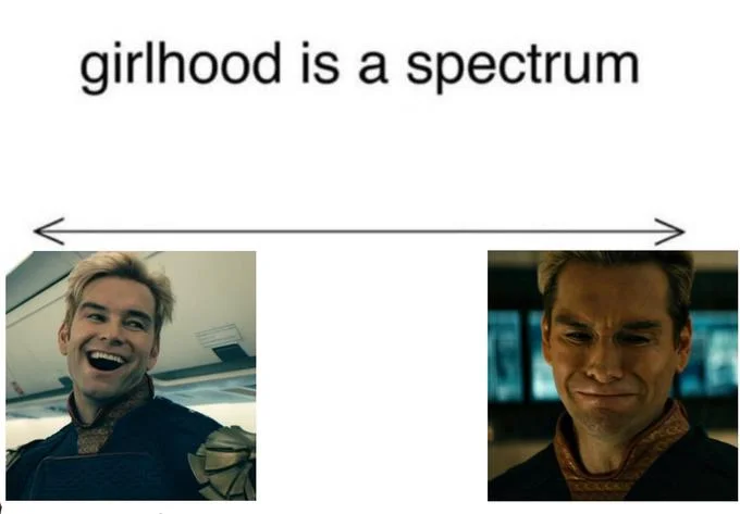 Girlhood is a spectrum meme with Hello Kitty and horror stick figure