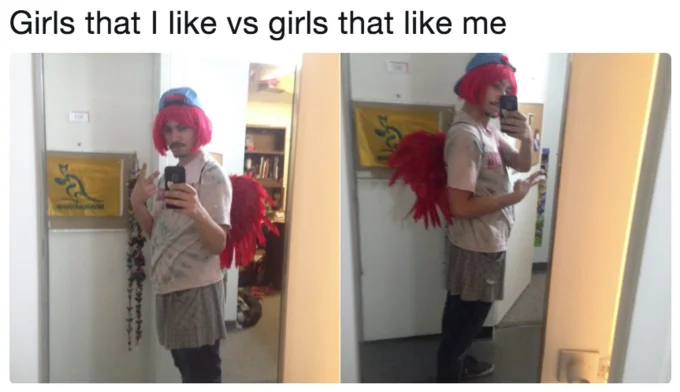 Girls That I Like Vs Girls That Like Me — Collage-style variant showing same person in multiple poses, outfits, and settings in grid layout.
