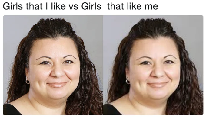 Girls That I Like Vs Girls That Like Me — Comparison of two nearly identical professional headshots with subtle differences difficult to discern.