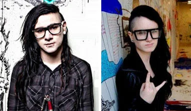 Girls That Look Like Skrillex — Side-by-side gallery comparison of two women with black hair, one displaying the iconic asymmetrical Skrillex-inspired cut.
