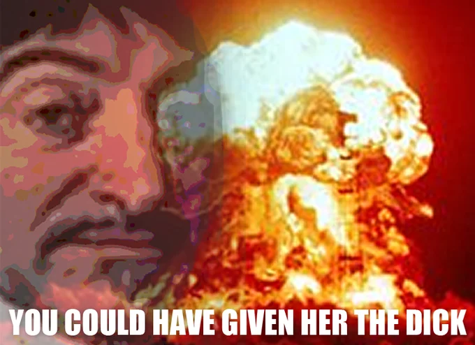 Give Her The Dick — Descartes face on nuclear explosion with regretful caption