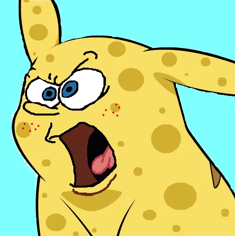 Give Pikachu A Face — Pikachu given SpongeBob SquarePants face and sponge texture on a cyan background