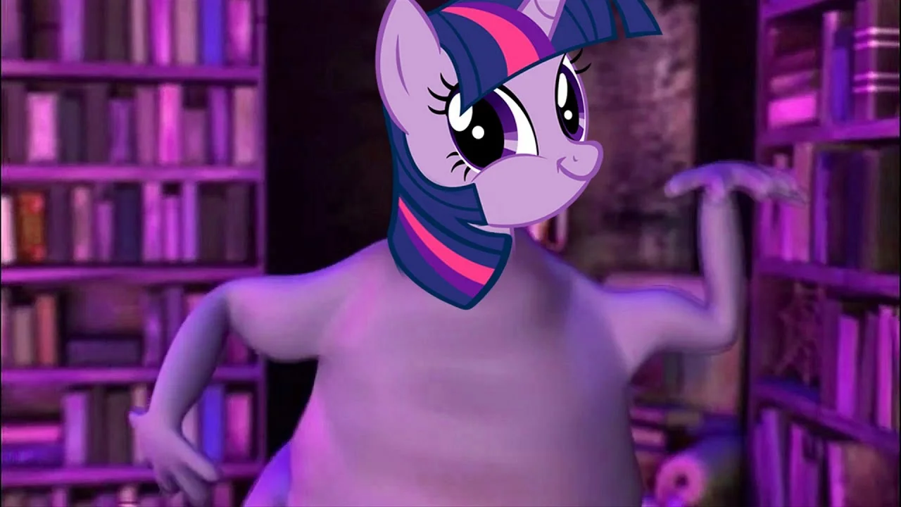 Twilight Sparkle head on Globglogabgalab body in purple library