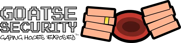 Goatse Security parody with pixelated hands and gaming reference text
