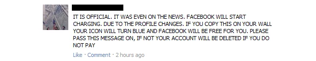 Gold Membership Trolling — Facebook status screenshot with technical-looking text about profile changes requiring special account.